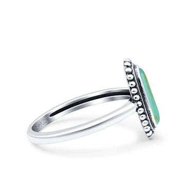 Vintage Style Oval Lab Opal Ring Solid Oxidized Simulated Turquoise 925 Sterling Silver